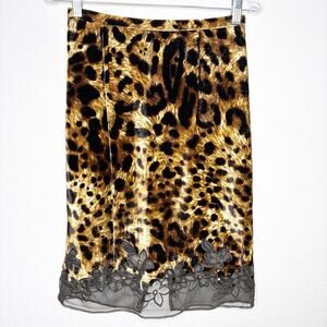 Etcetera Velvet Animal Print Floral Lace Hem Skirt 4